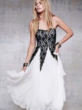 Free People Freda Tea Length Ballgown in Black and White Size 0